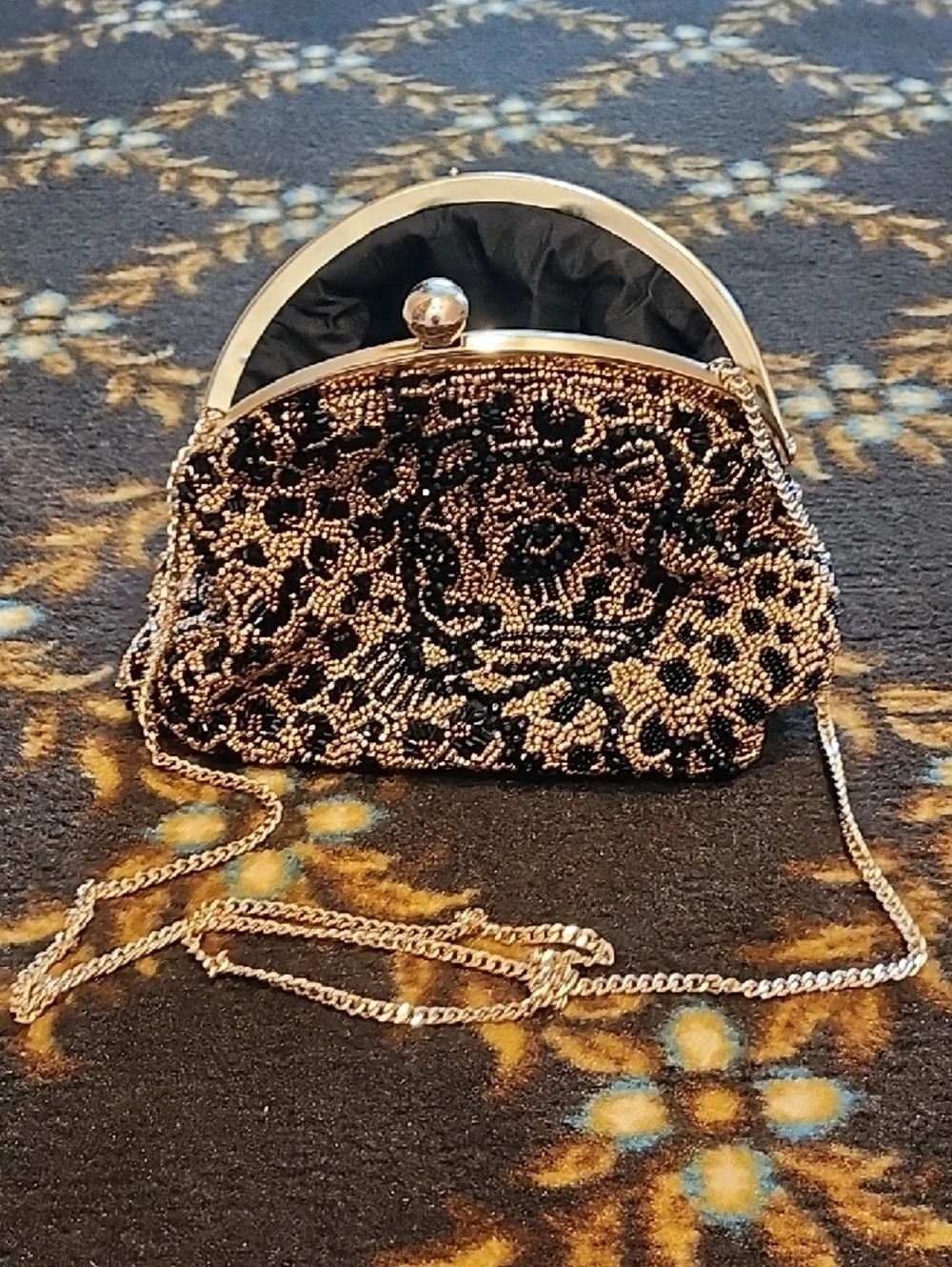 Source Unknown Beaded Leopard Clutch in Gold and Black - Picture 3 of 5